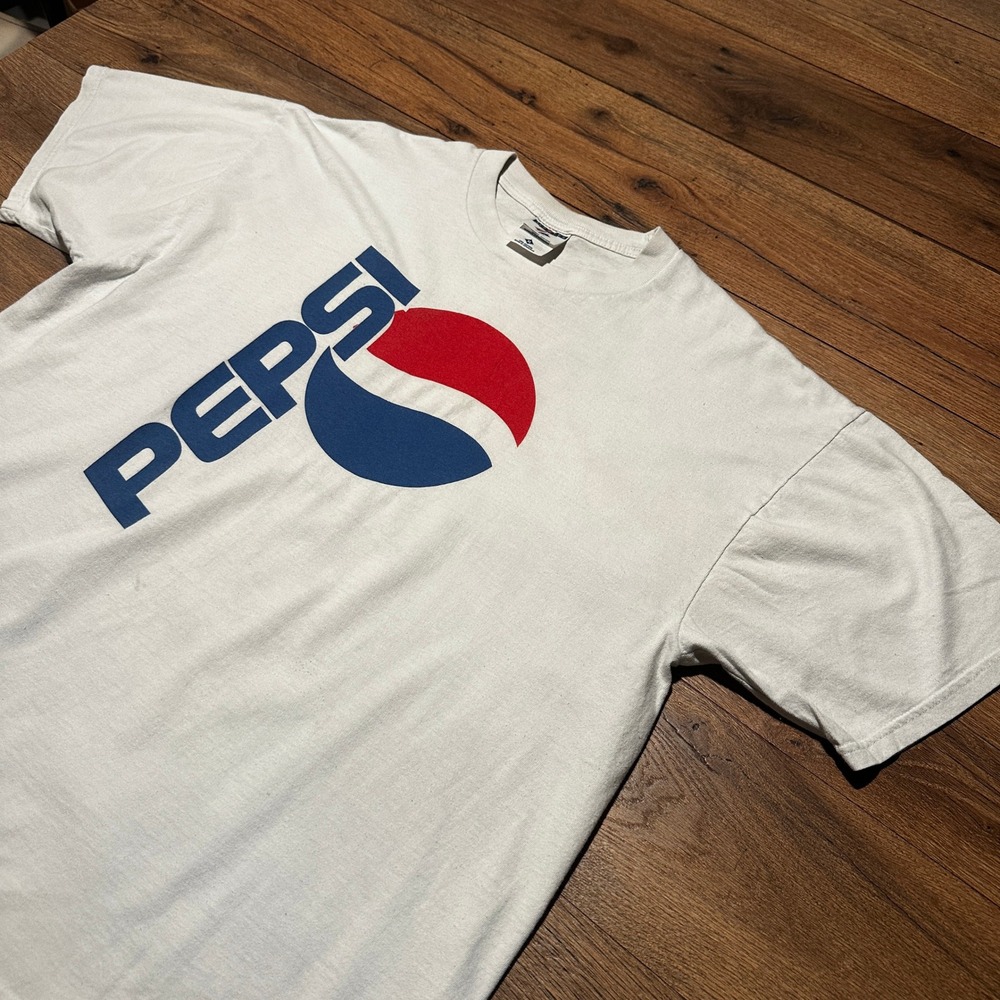 Vintage Jerzees Pepsi White Graphic T-Shirt Men XL